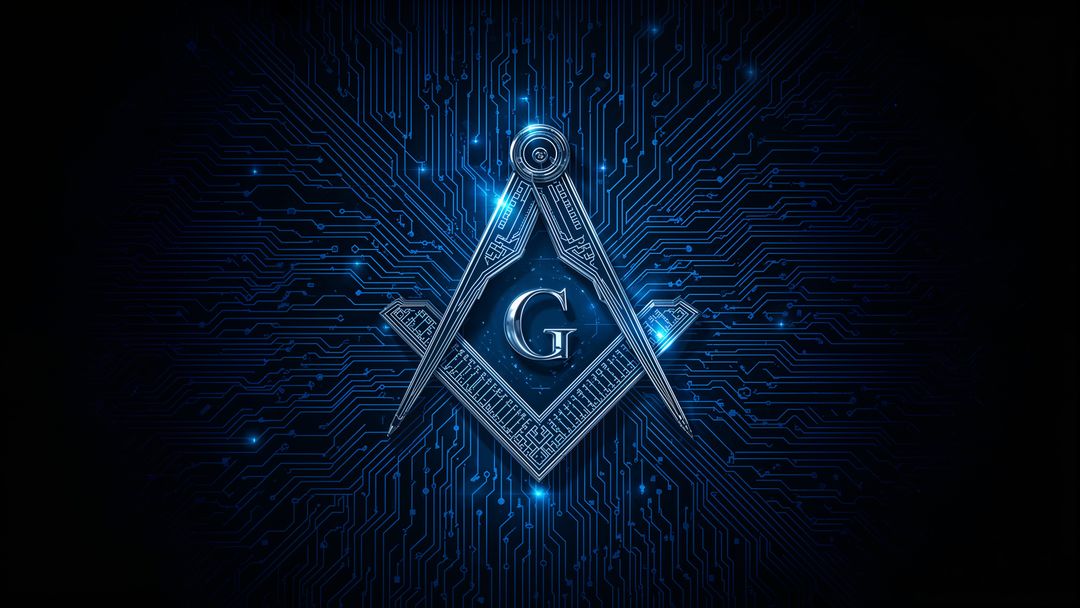 Futuristic Masonic Emblem with Circuit Board Design