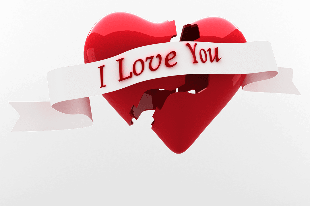 Transparent 3D Broken Heart with I Love You Text