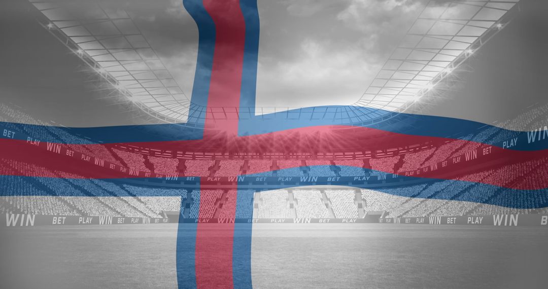 Faroe Islands Flag Overlay on Stadium Symbolizing Athletic Spirit - Free Images, Stock Photos and Pictures on Pikwizard.com