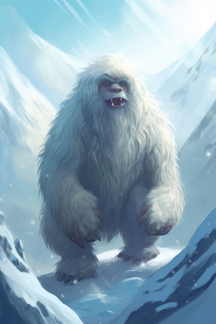 Snow yeti and mountains covered in snow, created using generative ai technology - Free Images, Stock Photos and Pictures on Pikwizard.com