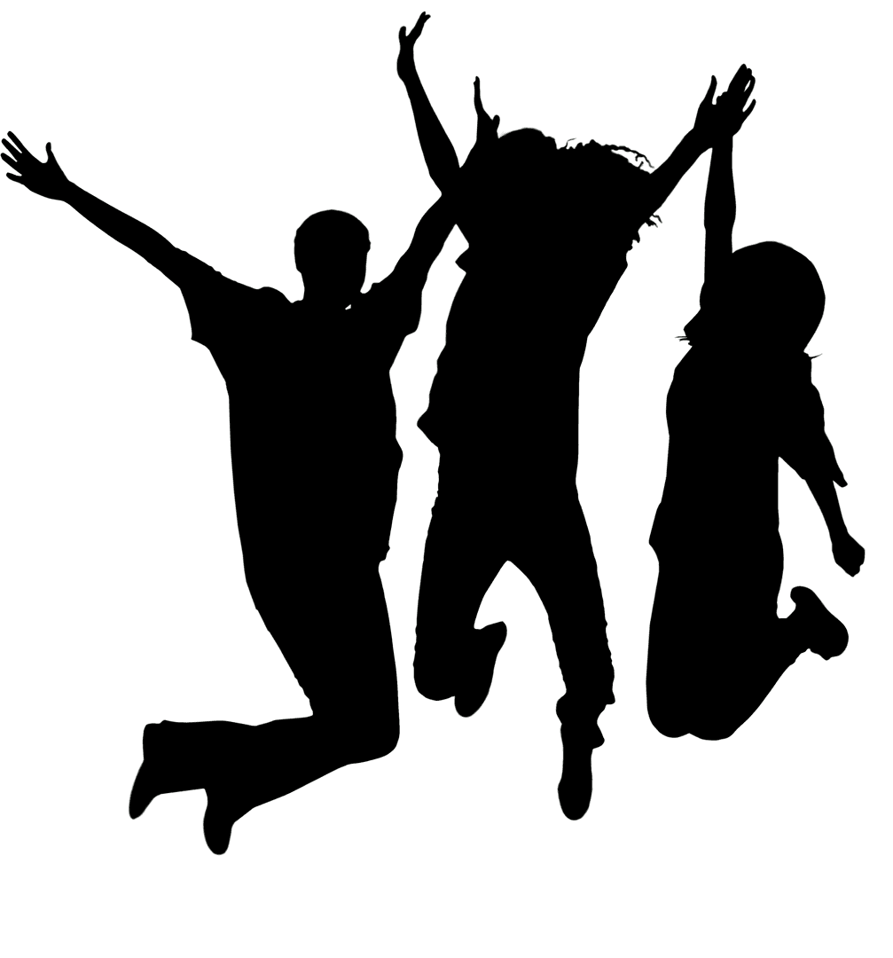 Silhouette of Happy Group Jumping on Transparent Background