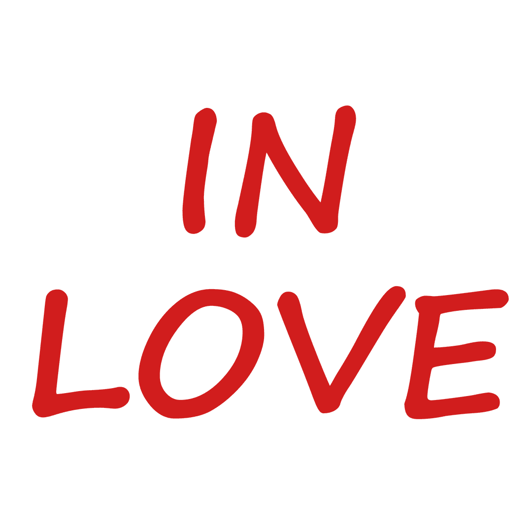 Red Text Declaring Love on Transparent Background