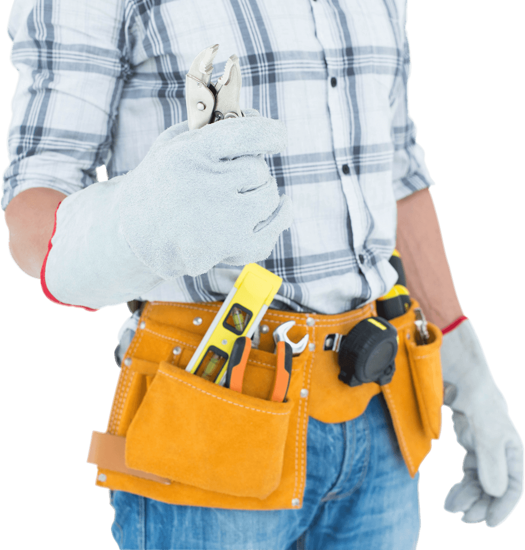 Toolbelt Technician Holding Pliers in Casual Work Attire Transparent Background