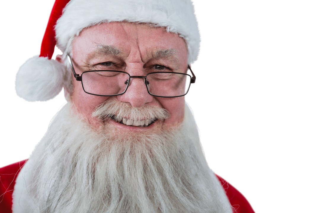Transparent Background Smiling Santa Claus Portrait with Glasses