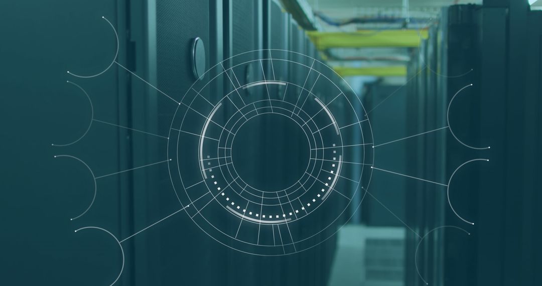 Server Room with Digital Connection Overlay