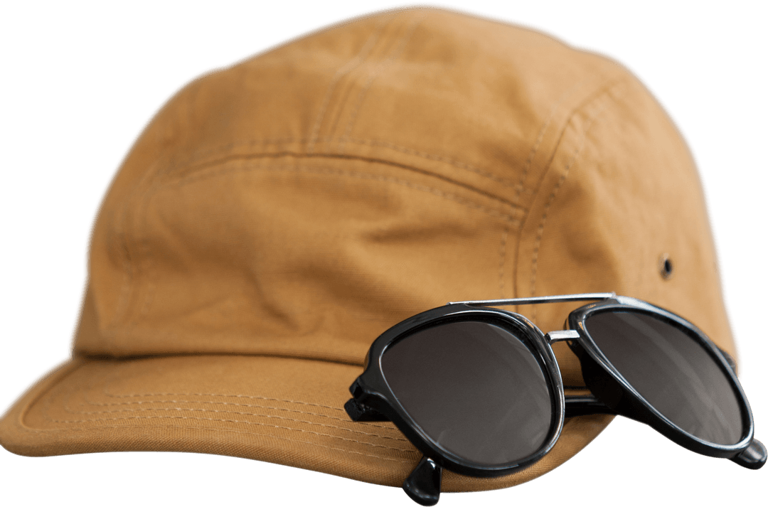 Brown Cap with Sunglasses on Transparent Background
