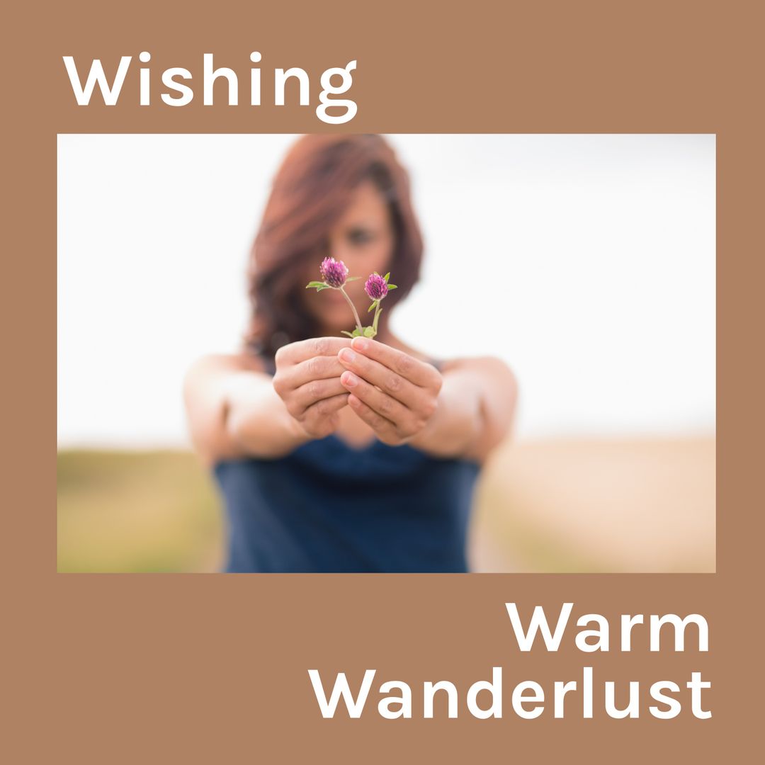 Caucasian Woman Holding Spring Flowers with Wanderlust Theme