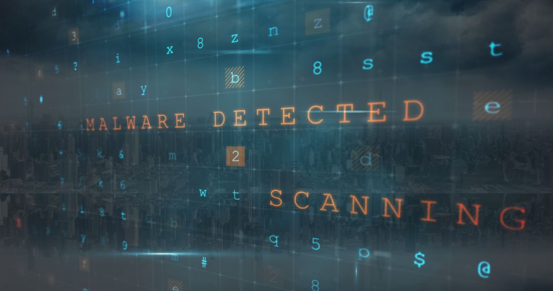 Cyber Attack Warning with Digital Cityscape Background