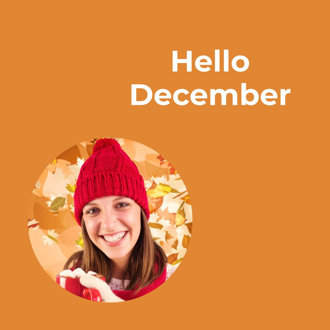 Smiling Woman Welcoming December with Warm Clothes and Hot Cocoa