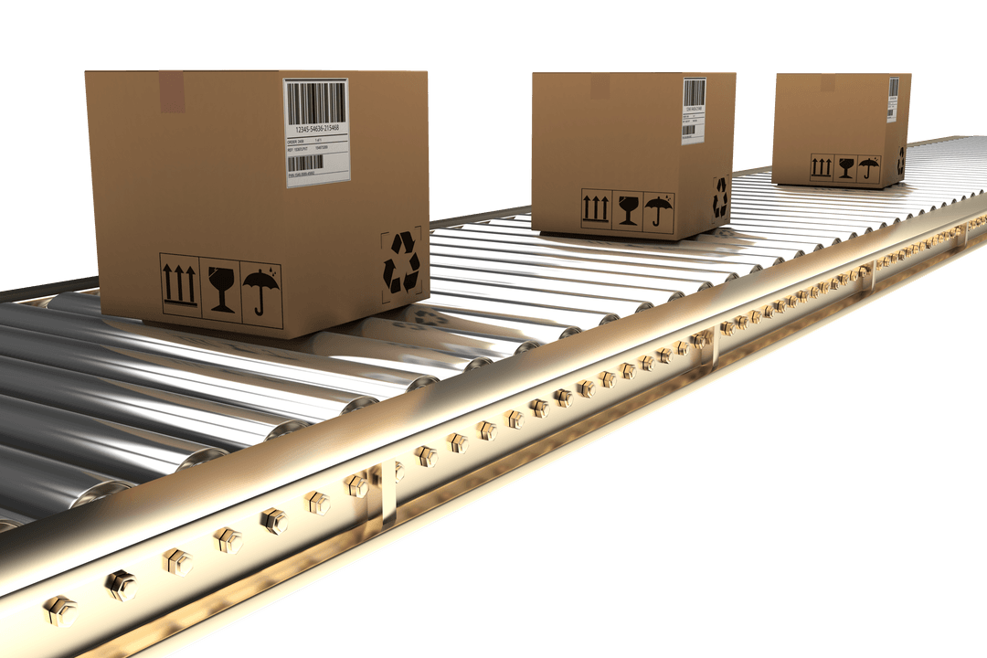 Boxes on Transparent Conveyor Belt Process