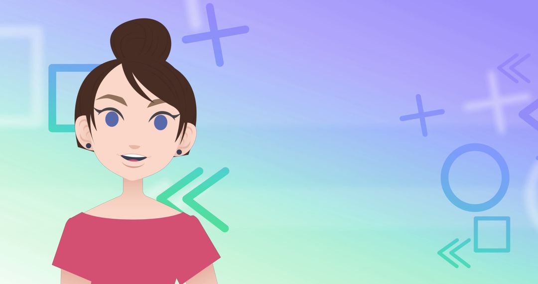 Stylized Female Character on Geometric Gradient Background