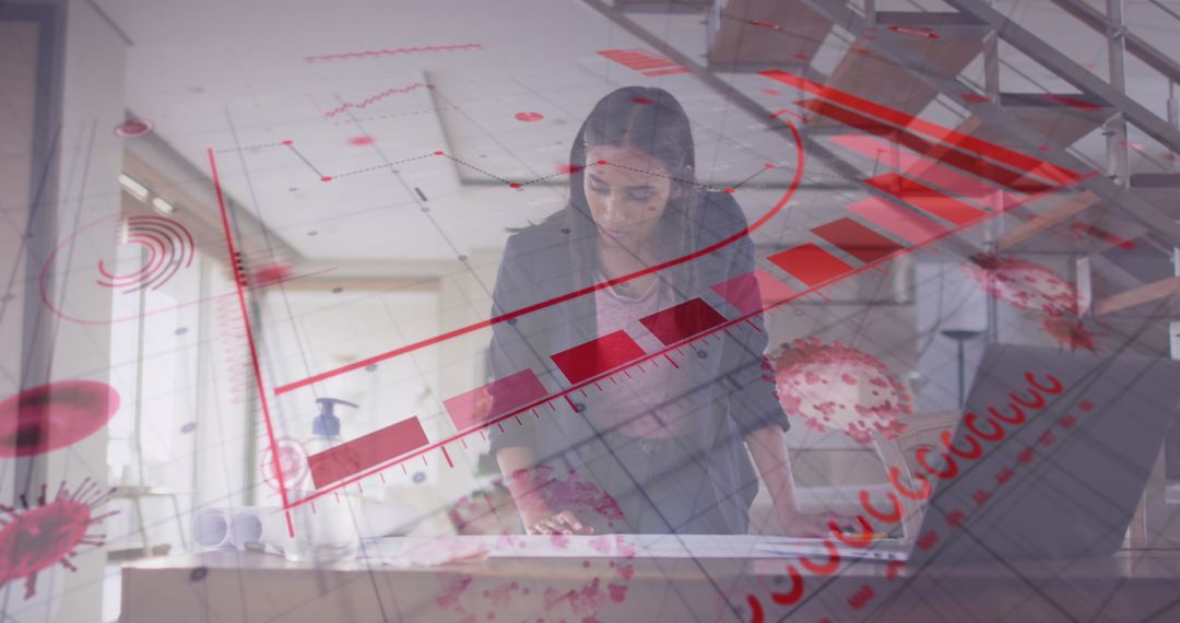 Businesswoman Analyzing Data on Digital Interface in Modern Office