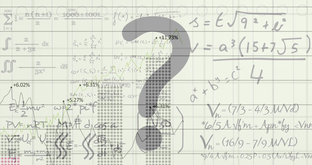 Complex Equations with Question Mark Overlays Math Education Theme