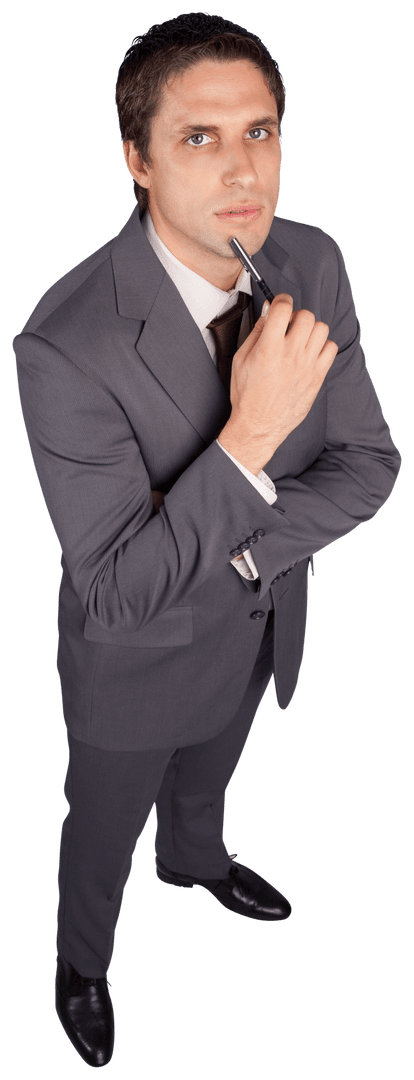 Thoughtful Businessman Standing in Suit on Transparent Background
