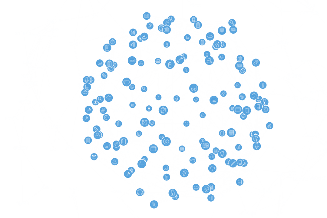 Transparent Globe Illustration with Network Connections and Digital Icons