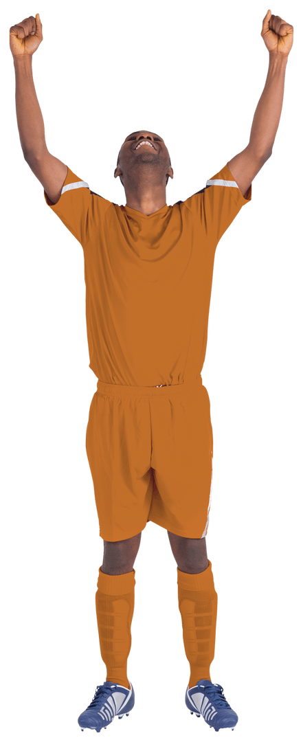 Ecstatic Football Player Cheering in Orange Jersey Transparent