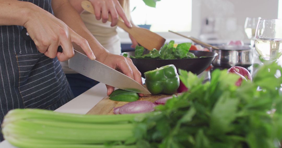 Couple Chopping Fresh Vegetables in Modern Kitchen - Free Images, Stock Photos and Pictures on Pikwizard.com