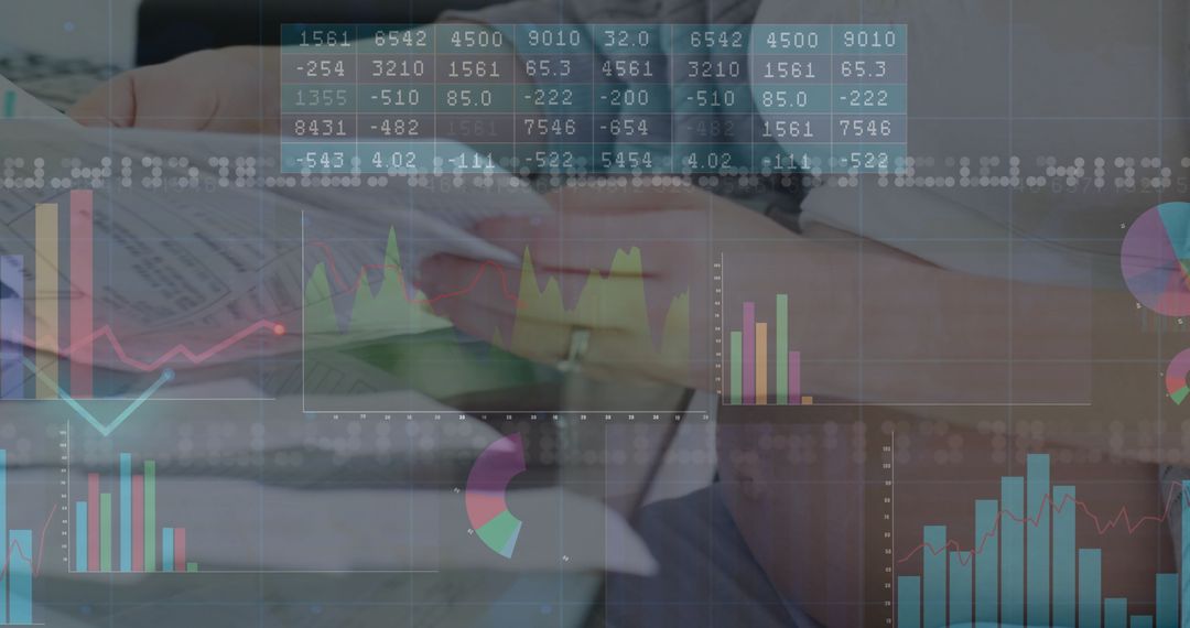 Woman Analyzing Financial Reports with Digital Chart Overlays
