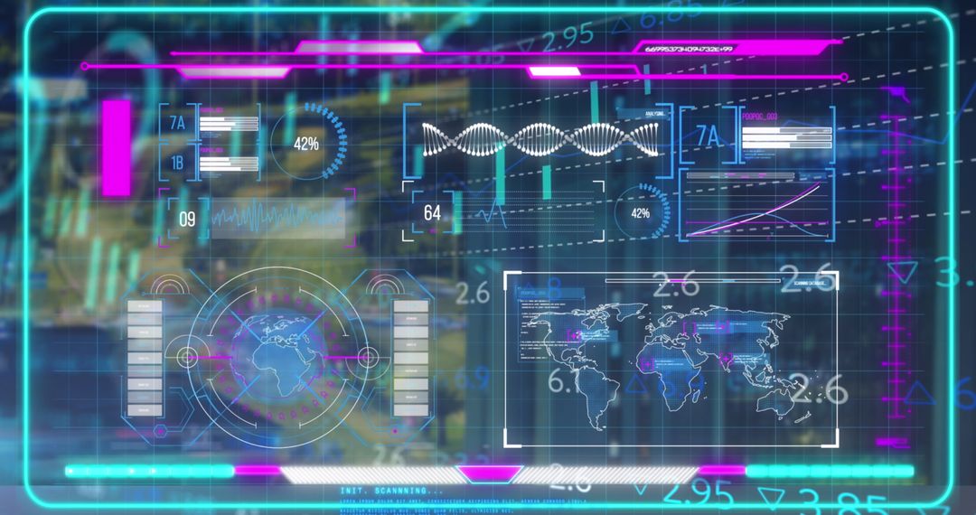 Futuristic Data Interface Display with Holographic Elements