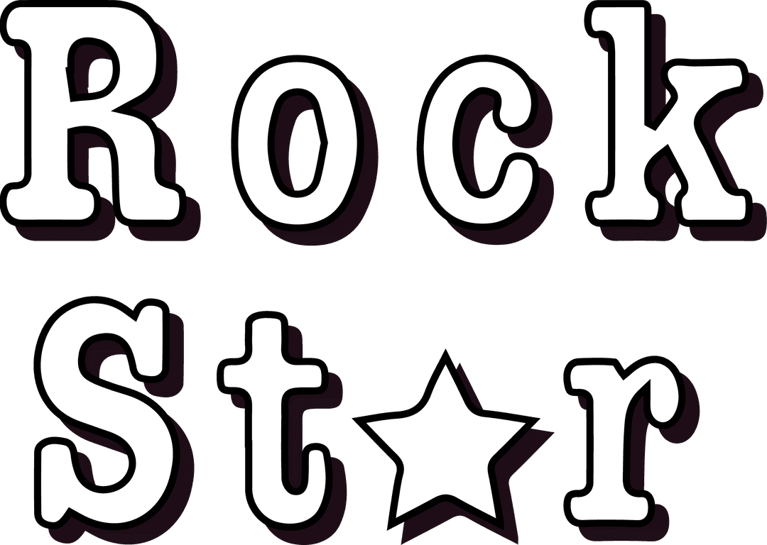 Rock Star Typography with Star and Purple Shadow on Transparent Background