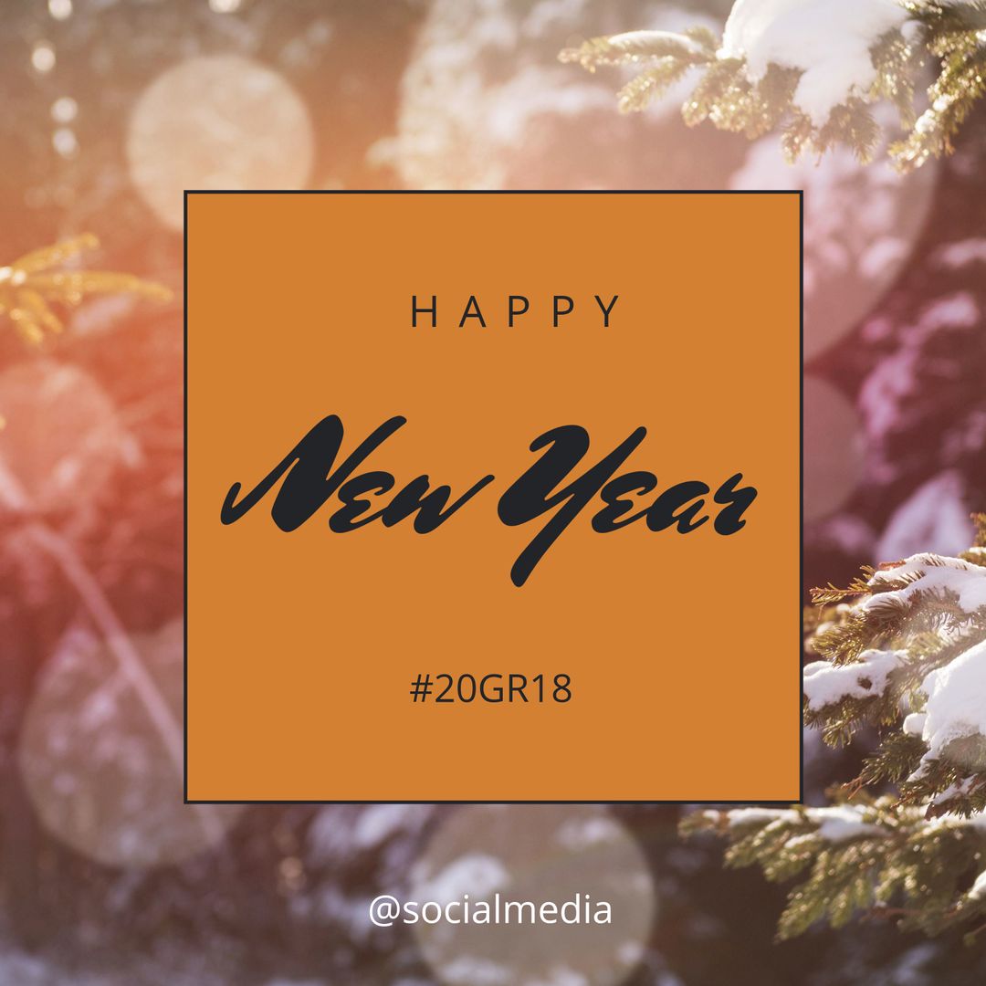 Festive New Year Greeting Over Winter Wonderland Background