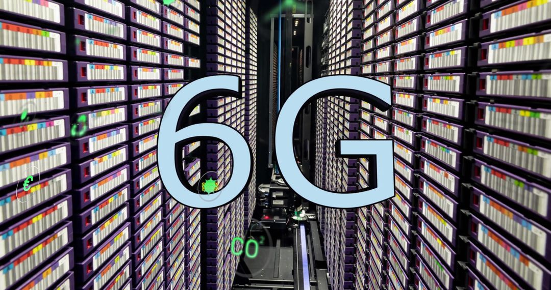 Digital 6G Text Over Computer Servers Illustrating High-Speed Connectivity