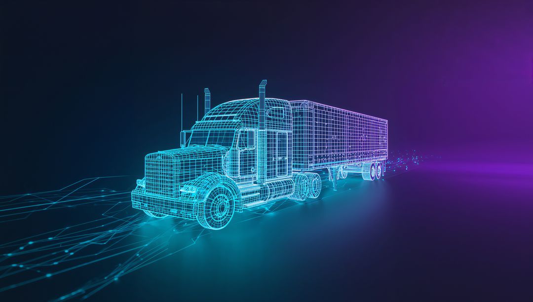 Futuristic Semi-Trailer Truck in Neon Virtual Environment