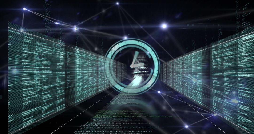 Futuristic Network: Digital Clock and Data Connections