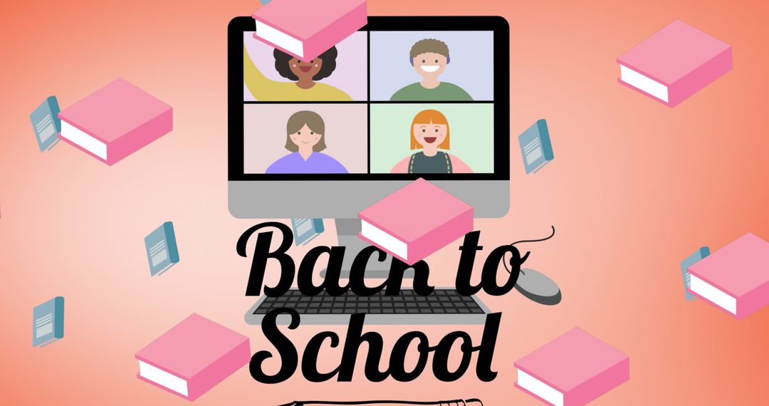Virtual Learning Back to School Concept with Books
