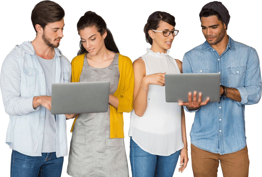 Transparent Diverse Team Collaborating with Laptops