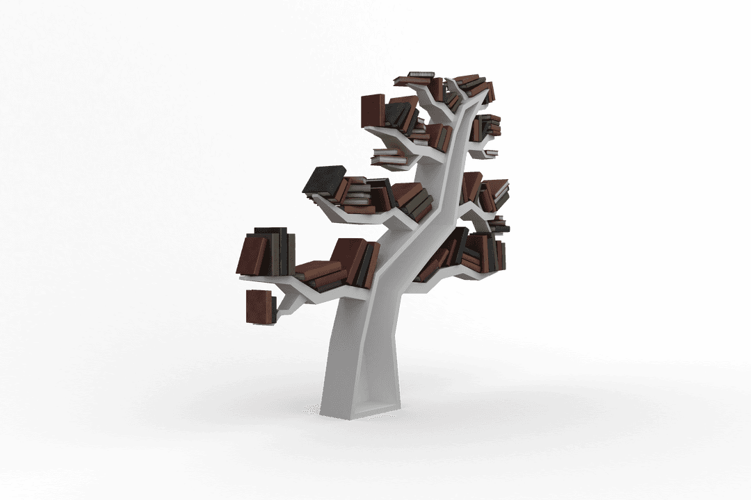 Creative Tree Shaped Bookcase with Books on Transparent Background
