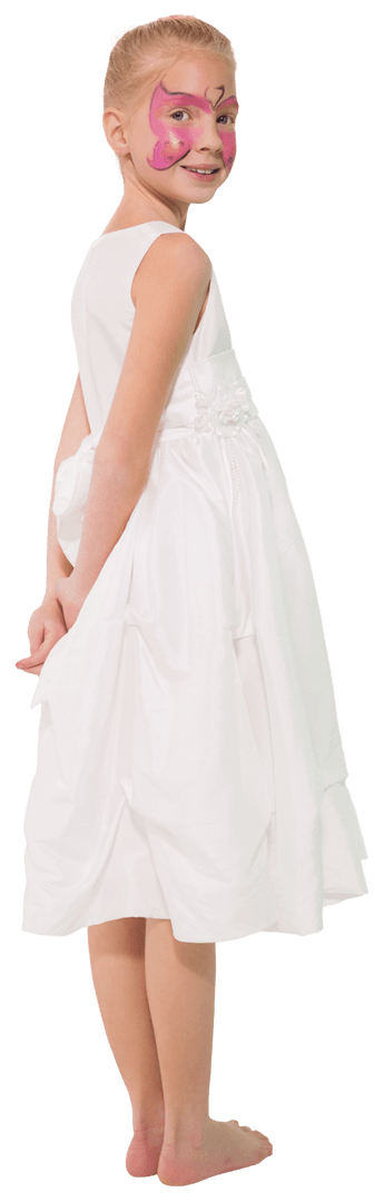 Cheerful Caucasian Girl Smiling with Face Paint on Transparent Background