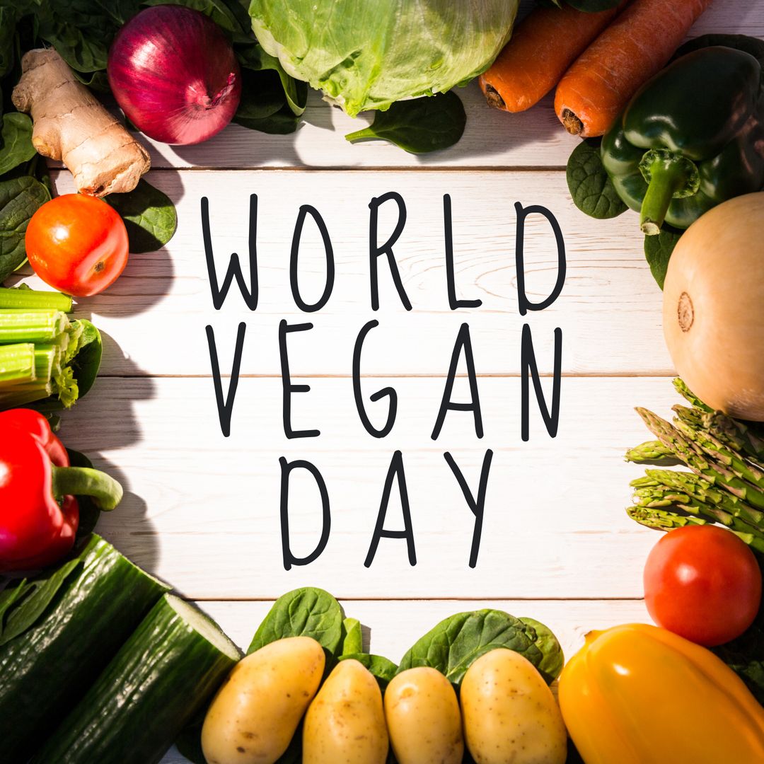 World Vegan Day Vegetables Framing Wooden Background