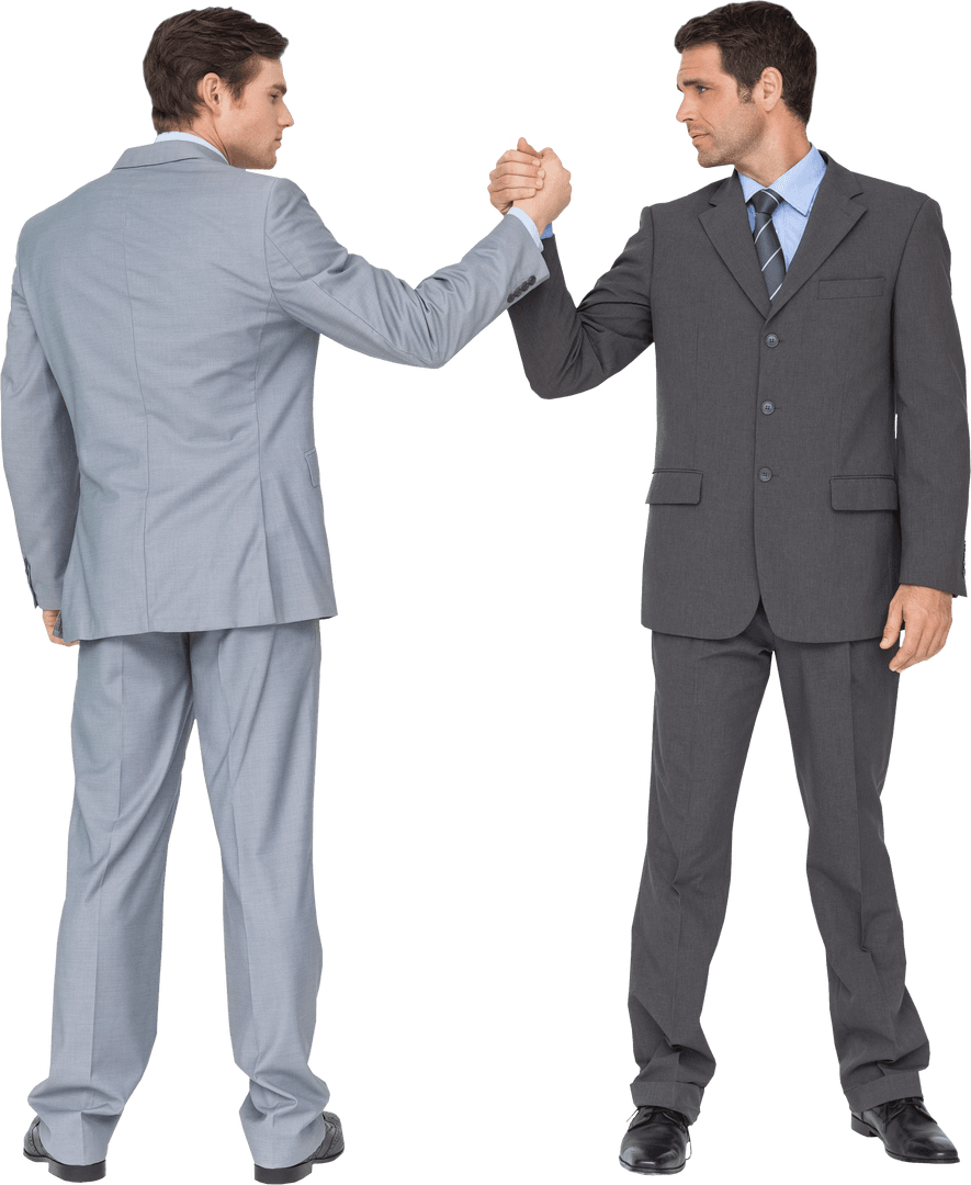Transparent Colleagues in Formal Suits Shaking Hands Agreement