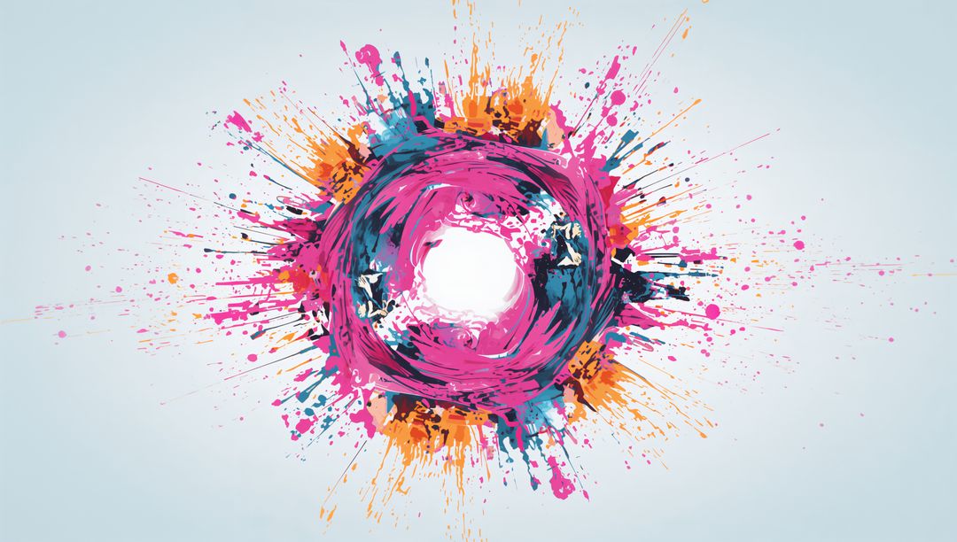 Vibrant Circular Abstract with Colorful Paint Splashes