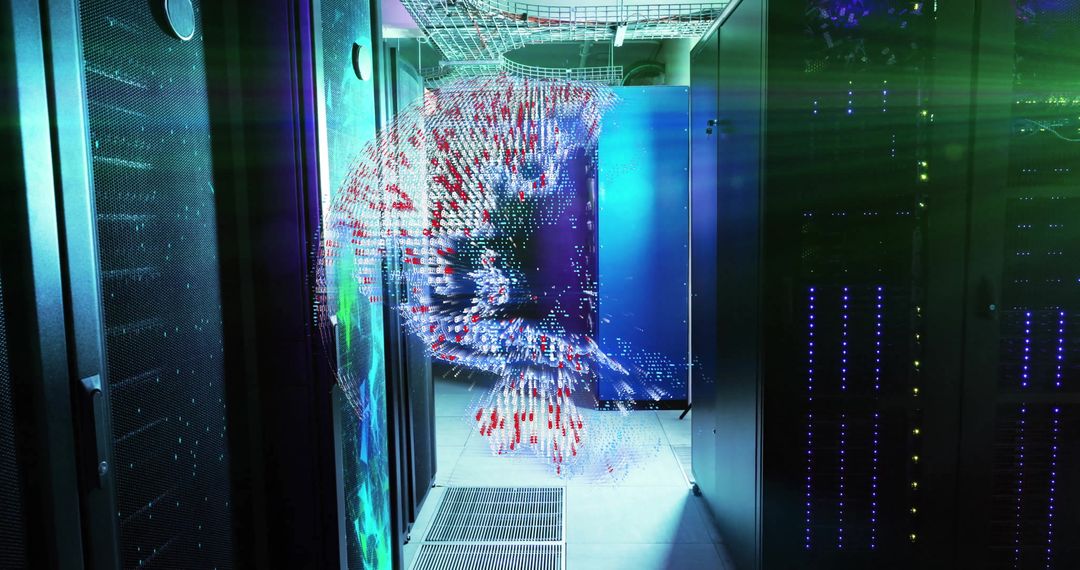 Holographic Data Swirl in Modern Data Center Corridor