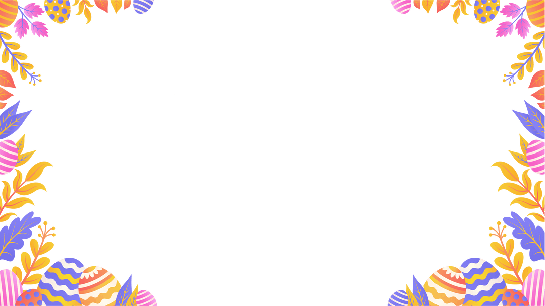 Colorful Easter Egg and Floral Border on Transparent Background