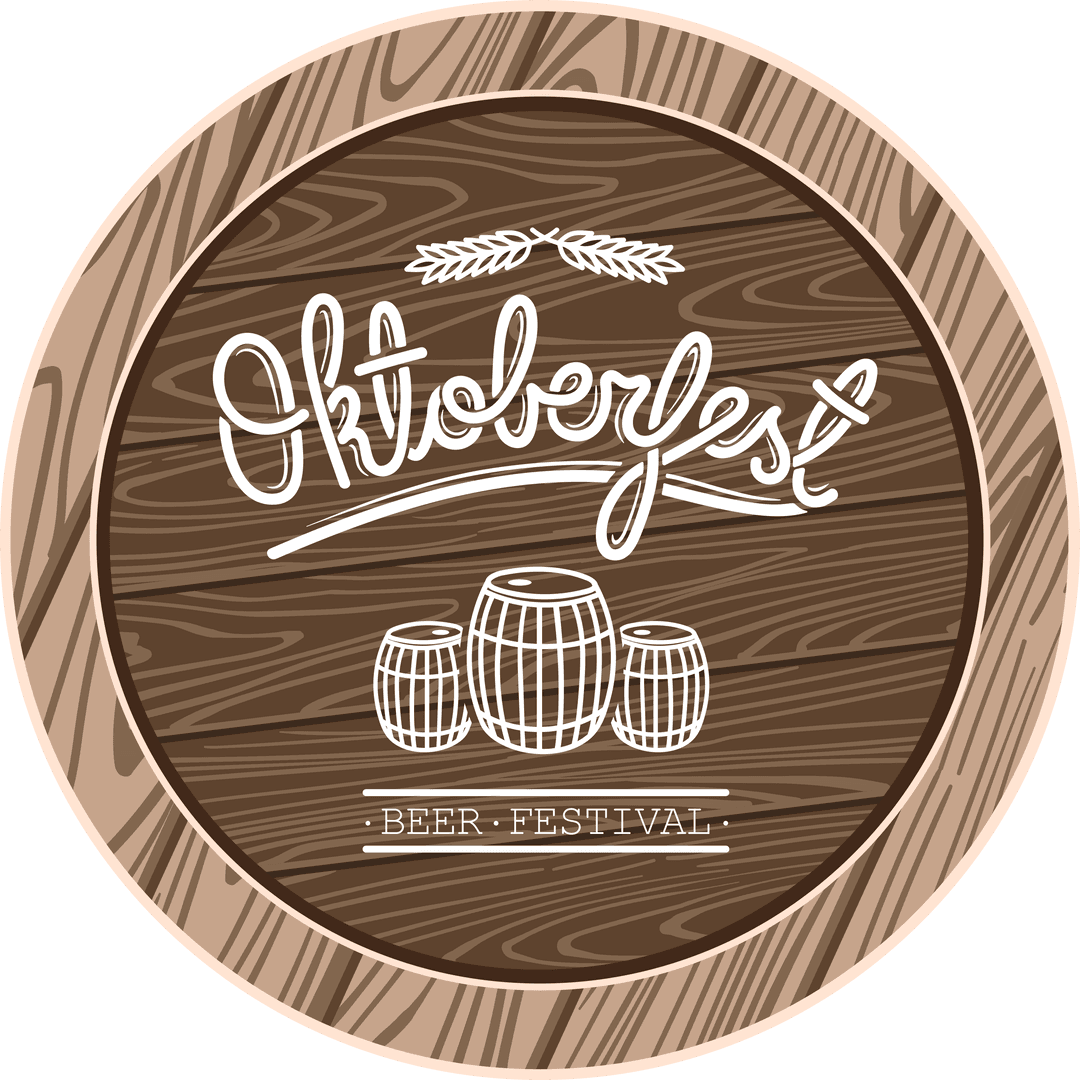 Oktoberfest Logo with Beer Barrels on Transparent Background