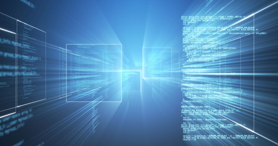Abstract Digital Data Flow Over Blue Background
