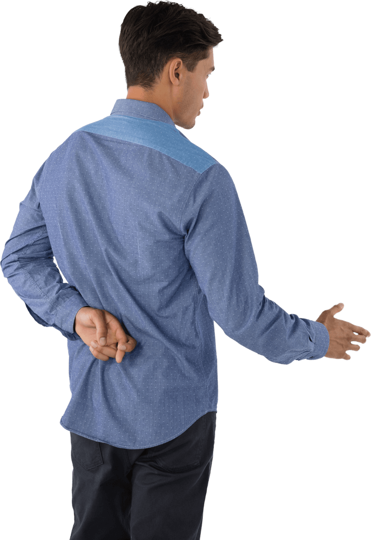 Businessman Gesturing Handshake with Crossed Fingers on Transparent Background