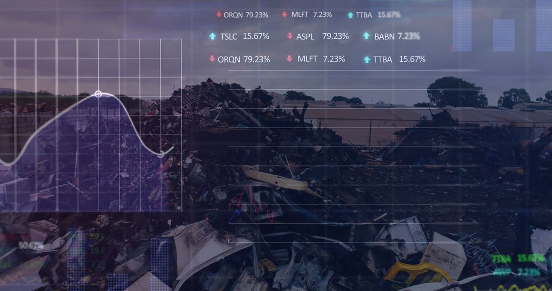 Stock Market Data Overlaid on Junkyard Aerial View