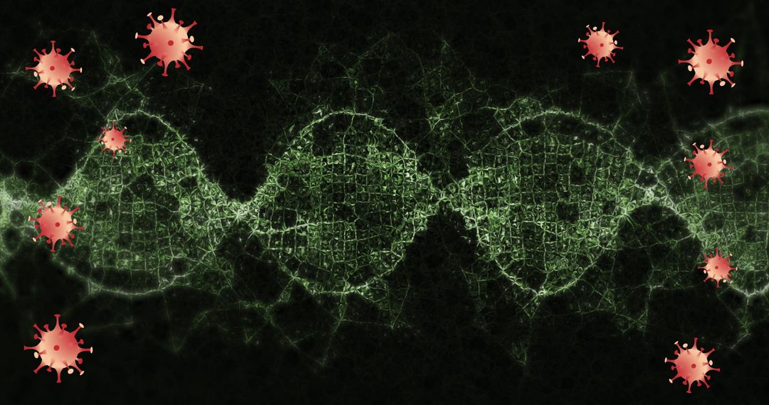 Glowing DNA Helix with Viruses - Futuristic Medical Design