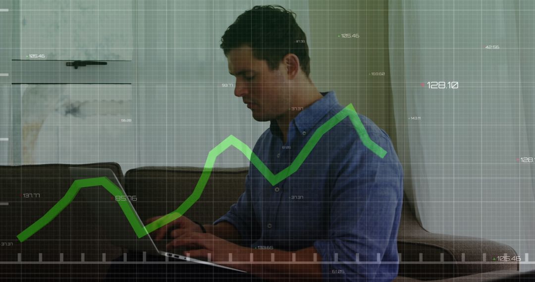 Business Professional Analyzing Data with Overlaid Financial Graph