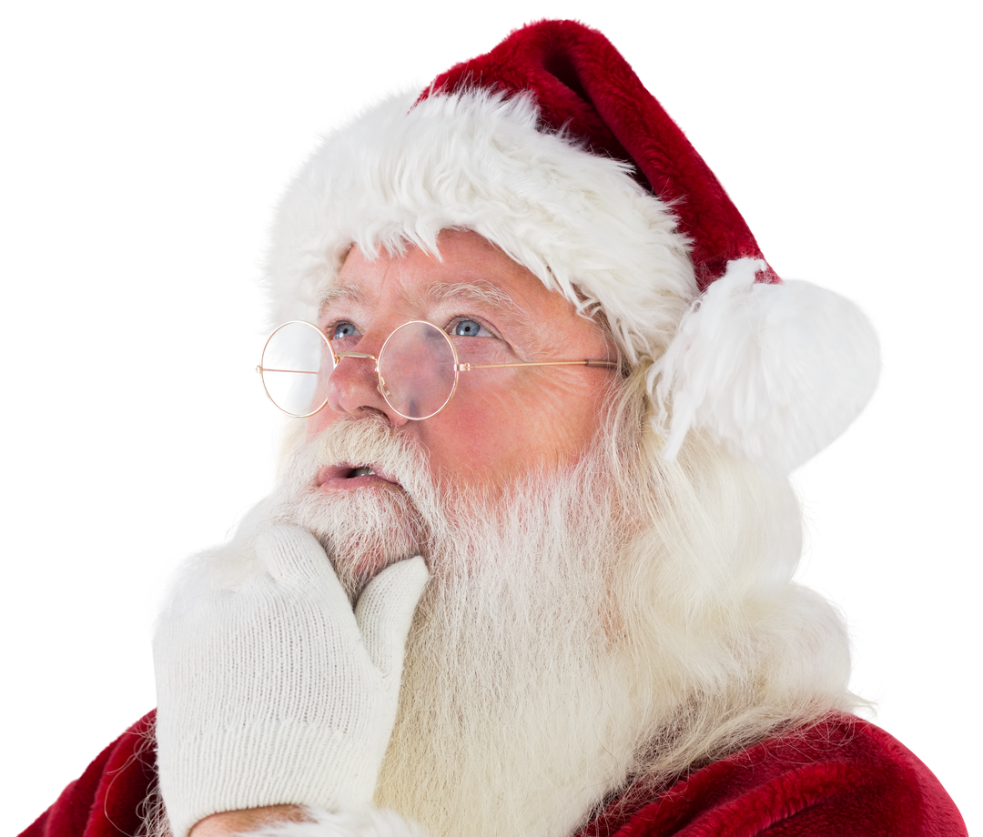 Transparent Santa Claus Wearing Glasses Deep in Thought - Download Free Stock Images Pikwizard.com