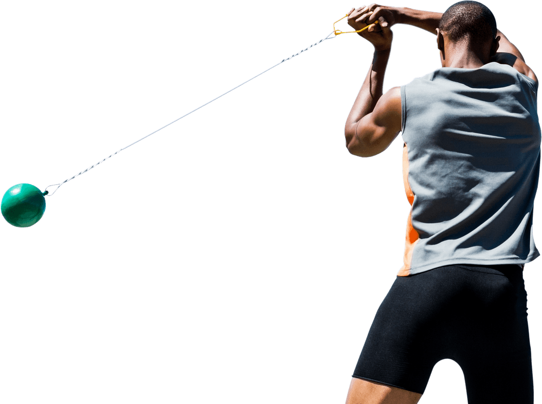 Athletic African American Hammer Throw on Transparent Background