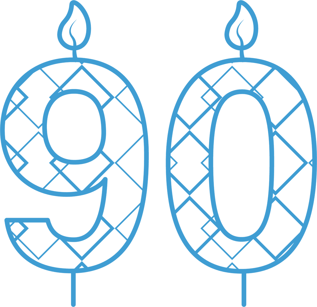 Ninety Birthday Candles on Transparent Background