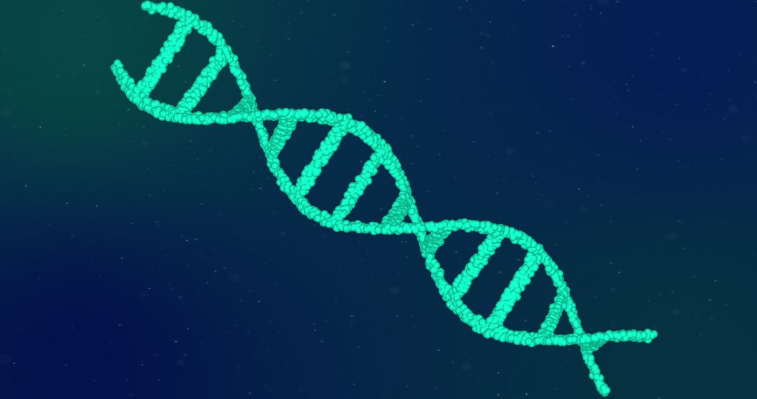 Glowing Green Double Helix Spinning Against Blue Backdrop