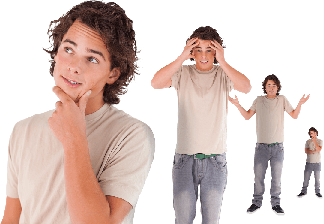 Caucasian Man Expressive Poses on Transparent Background