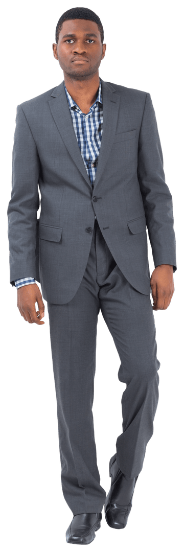 Serious Businessman Walking in Suit on Transparent Background