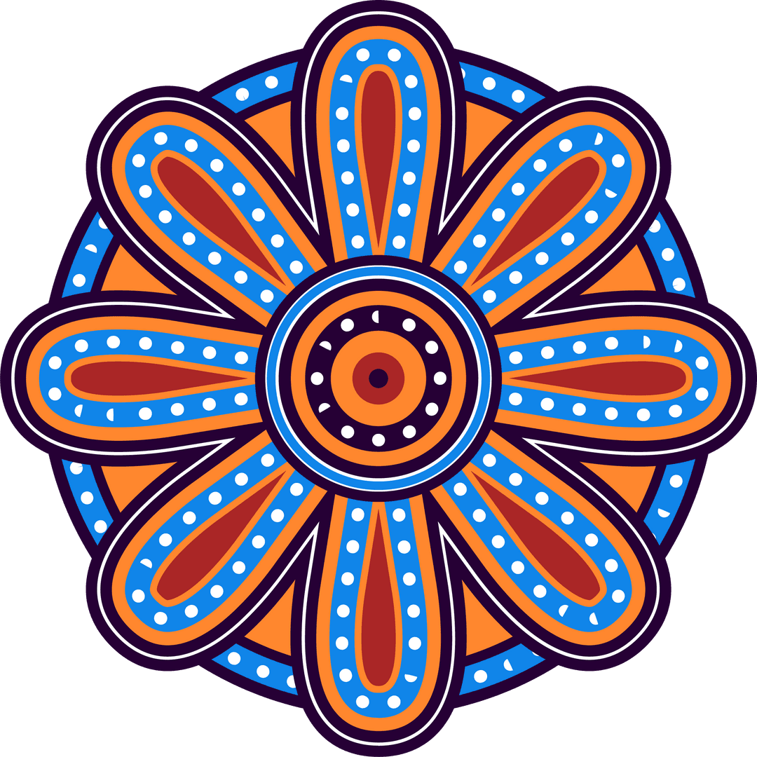 Vibrant Mandala with Teardrop Petals on Transparent Background
